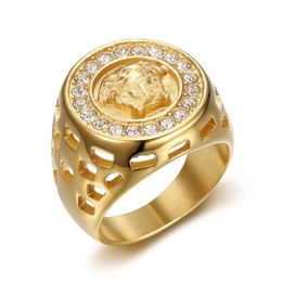 Modemarke Designer 18k Goldringe Medusa Fan Familie / F Familie Französisch Diamond Edelstahl Ring für Männer und Frauen Schmuck Geschenk tpedp