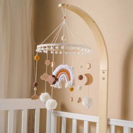 Mobiles# Baby wooden bed bell ringing toy rainbow pendant newborn mobile phone crib bell Montessori toy baby birth gift Q240525