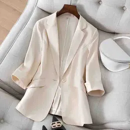 Women's Suits Spring Summer Female Solid Colour Short Fashion Small Suit Tops Coat Women Advanced Sense Seven Points Sleeve Blazer Jacket