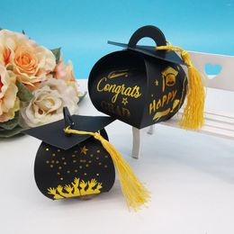 Gift Wrap 5pcs Grad Cap Shape Box Black Gold Candy Chocolate Paper Boxes Celebration Graduation Supplies