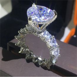 Luxury Heart ring Real 925 Sterling Silver Bijou 8ct AAAAA Cz Engagement wedding band rings For women men Vintage Party Jewellery Kmpdw