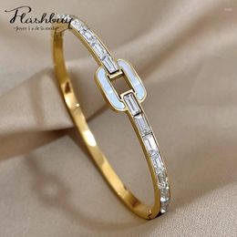 Bangle Flashbuy Luxurious Trend Micro Inlaid Rectangle Zircon Geometric Stainless Steel Bracelet Bangles For Women Fashion Jewelry Gift