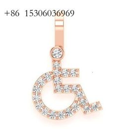 10K Rose Custom Wheelchair Natural Star Rapper Men Necklace Solid Gold Real Diamond Pendant Gift