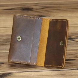 Leather Credit Card Holder Wallet Male Slim Wallet Small Bank ID Card Holders Men Retro Crazy Horse Leather Wallet