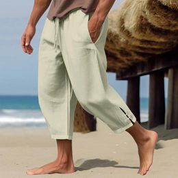 Men's Pants Man 2024 Mens Solid Color Pant Leg Slit Comfortable Breathable Casual Daily Vacation Beach Ropa De Hombre