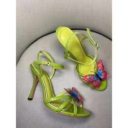Heels Butterfly Sandals Women High 2024 Party Shoes Gladiator Green Wedding Thin Bohemian b79