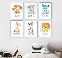 Baby Poster Lion Elephant Giraffe Animal Print Nursery Wall Art Canvas Painting Kids Print Nordic Poster Picture Baby Room Decor5816158