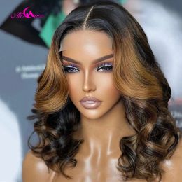 Highlight Brown Body Wave Bob Wigs 13x4 Lace Front Wigs Transparent Lace Frontal Short Bob Wigs Human Hair Wigs For Women