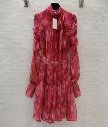 Casual Dresses Early Spring Shirt Collar Loose Waist Stand Collar Real Silk Printed Dress3118818