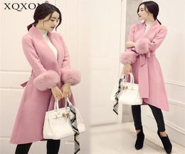 Pink Woollen Coats Women Faux Fur Warm 2020 Winter New Female Slim Long Desgin Coat Large 4XL Woman Woollen Coats With Belt6630545