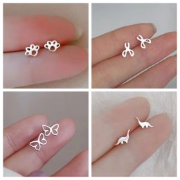 New Cute Silver Plated Copper Mini Heart Stud Earrings For Women Cartilage Helix Tragus Ear Girls Piercing Jewelry Gift