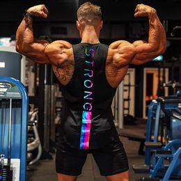 Summer Men Fashion Trend Cool Undershirt Fitness Outdoor Sports Vest Muscle Gym Loose Cotton Black Sleeveless Shirt 240523