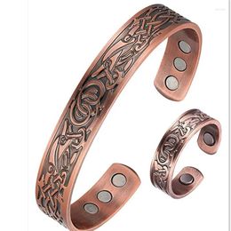 Bangle European And American Copper Vintage Simple Double Ring Pattern Magnet Energy Bracelet Set
