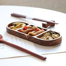 Tea Trays Japanese Pickled Vegetables Oval Three Compartment Dip Plate Snack Dessert Serving Tray Acacia Wood Small Divided