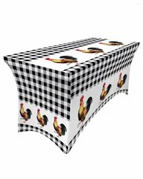 Table Skirt Farm Rooster Black And White Plaid Elastic Wedding Birthday Decoration Tablecloth For Party