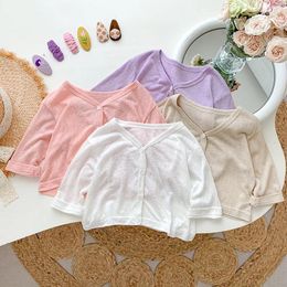 Jackets 2024 Summer Baby Clothing Solid Colour Shirt Born Long Sleeved Thin Small Coat Girl Clothes