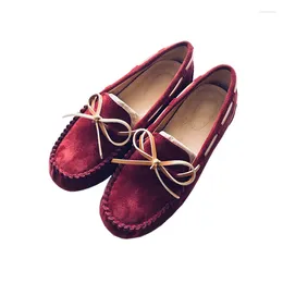 Casual Shoes Spring Bow Peas Women's Flat Soft Sole Maternity Nubuck Leather Bun Ladies Leisure Loafers