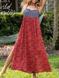 Casual Dresses Women S Long Beach Dress Sleeveless Spaghetti Strap Floral Print Split Midi Slip