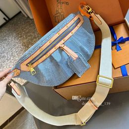 luxury denim bag fanny pack for girls crossbody belt bag leather shoulder Blue Denim Jacquard high quality women bum bag