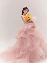 Runway Dresses Vintage Celebrity Pink Blue Sweetheart Strapless Ruffle Cake Tiered Princess High-end Cocktail Lady Evening Gowns 2024
