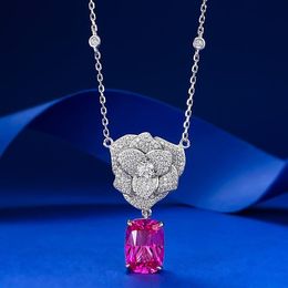 Charm Flower Lab Diamond Chocker Halskette 100% Real 925 Sterling Silber Hochzeit Anhänger Halsketten für Frauen versprechen Schmuck Hvoio