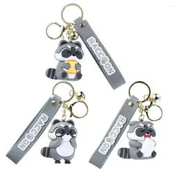 Keychains Funny Raccoon Keychain Korean Kids Car Bag Key Pendant Alloy Kawaii Animal Keyring Earphone Case Hanging Accessory Small Gifts