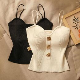 Women's Tanks Women Camisole Knitted Tops Summer Vest Beauty Back Tank Top French Style Solid Slim Spaghetti Strap Metal Tube Bras