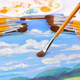 12Pcs/Set Paintibrush Oil Paint Wolf Hair Water Color Flat Head Paint Brush Student Special Acrylic Gouache Drawing Art Brush