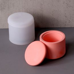 Candle Jar Silicone Mold with Lid Cement Plaster Mini Flower Pot Mold DIY Handmade Concrete Wax Box Mould Home Crafts Decoration