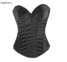 Sapubon sexy corsets and bustiers tops vintage style lingerie satin black white corset overbust brocade women clothing corselet8845062