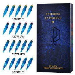 POSEIDON 20PCS Mixed Professional Tattoo Cartridge Needles with Membrane Safety Cartridges Disposable Tattoo Needle for Artist