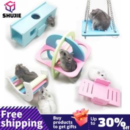 Pet Hamster Toys Wooden Rainbow Bridge Seesaw Swing Toys Small Animal Activity Climb Toy DIY Hamster Cage Accessories