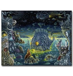 Fantasy Dark Psychedelic Skeleton Death Sea Fish Art Silk Fabric Poster Print Trippy Abstract Wall Picture Room Decor7092244