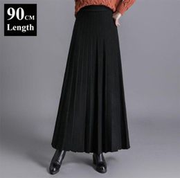 Skirts European And American Pleated Knitted Maxi Long Skirt For Tall Women 2022 Autumn Winter Elegant A Line Elastic High Waist3775836