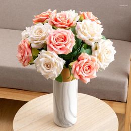 Decorative Flowers Artificial Rose Silk Valentine's Day Gift For Bride Bouquet Wedding Home Decoration Garden Fake Floral Table Living Room