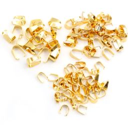 100pcs Stainless Steel Gold Plated Pendant Pinch Bail Clasps Necklace Hooks Clips Connector DIY Jewellery Making Findings