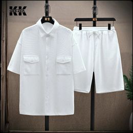Men Polo Suit Shorts Cotton Summer T Shirt Beach Tshirt Set Oversize Short Sleeve Black shirts Fashion Breathable Quick drying 240520