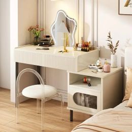 White Modern Dressing Table Mobile Vanity Desk Storage LED Wood Cabinet Dressing Table Organizer Schmink Tisch Bedroom Furniture