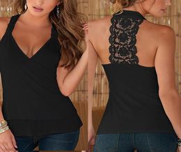 Whole2016 Summer New Fashion Womens Tank top Sexy Lace Tops Crochet Back Hollowout Women Vest Camisole Lace Black White Vest9557545