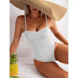 Women's Swimwear 2024 One Piece Swimsuit Women Solid Plus Size Ribbed Push Up Bikini Monokini Bathing Suit Mujer Female White Black XXL