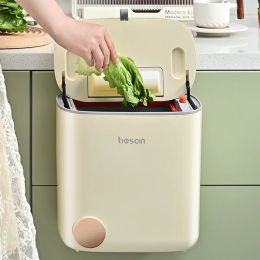 Kitchen Trash Can Hanging Toilet Paper Basket Waterproof Toilet Bucket Wall-mounted Automatic Packaging Trash Can