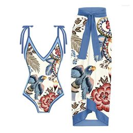 Women's Swimwear Vintage Color Block Floral Print One-Piece Swimsuit Set Sexy Lingerie For Women Beach Dress Elegance Luxury Slim Fit