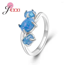 Cluster Rings Romantic Anniversary Gift For Women Wife With Blue Fire Opal Stones Fashionable 925 Sterling Silver Anel Jewelry