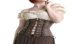 2017 Sexy Gothic Steampunk Faux Leather Corset Underbust Brown Body Shaper Corselet Bustier Corsage Lace Front For Women SXXL4855518