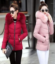 2019 Winter Women Warm Down Cotton Parka Coat Female Short Slim Solid Fur Collar Hooded Quilted Jacket Outwear Plus Size12309052