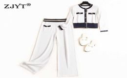 Autumn Designer Fashion Runway Suit Women Long Sleeve Color Block Knitting Cardigans Top and Pants 2Piece Set Elegant Outfit 210602866081