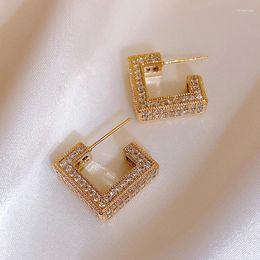 Stud Earrings Korea Fashion Jewellery Exquisite Copper Set Zircon 14K Gold Plated Square Luxury Women's Evening Party Accessories