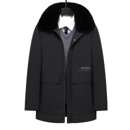 Winter Long Jacket Men Fur Collar Padded Thick Warm Plus Size Fleece Windproof Oversize Parkas Flannel Waterproof Loose Overcoat