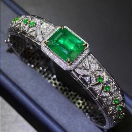14K White Gold Vinateg Lab Emerald Diamond Bangle Engagement Wedding Bangles Bracelets for Women Bridal Party Jewellery Gift Avfpj