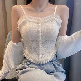 Women's Tanks Girls' Vest Double Layer Lace Solid Color Outer Wear Suspenders Sexy For Women